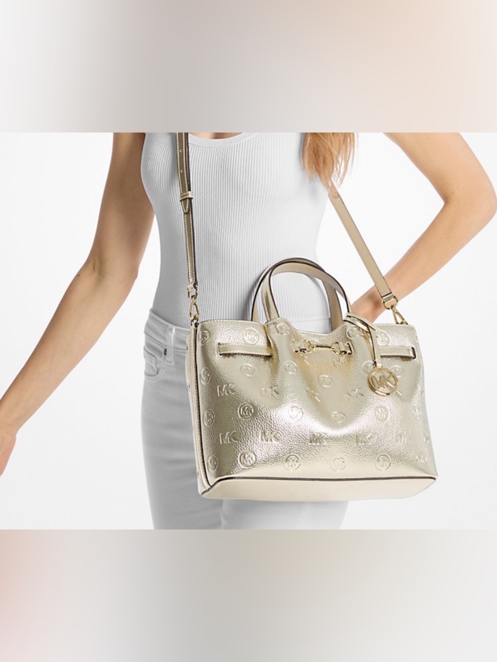 Carson Medium Metallic Logo Debossed Satchel